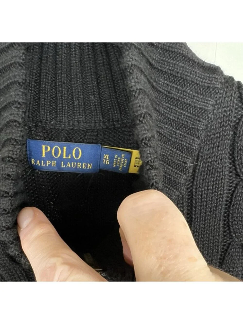 Polo Ralph Lauren Cable Knit Quarter Zip Sweater XL Black Cotton Red Pony Mock